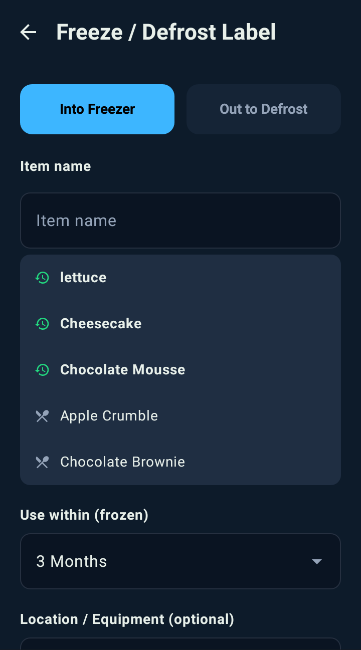 Into Freezer mode with a three month frozen use-by